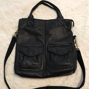 Fossil Black Leather Crossbody Fold Over Bag